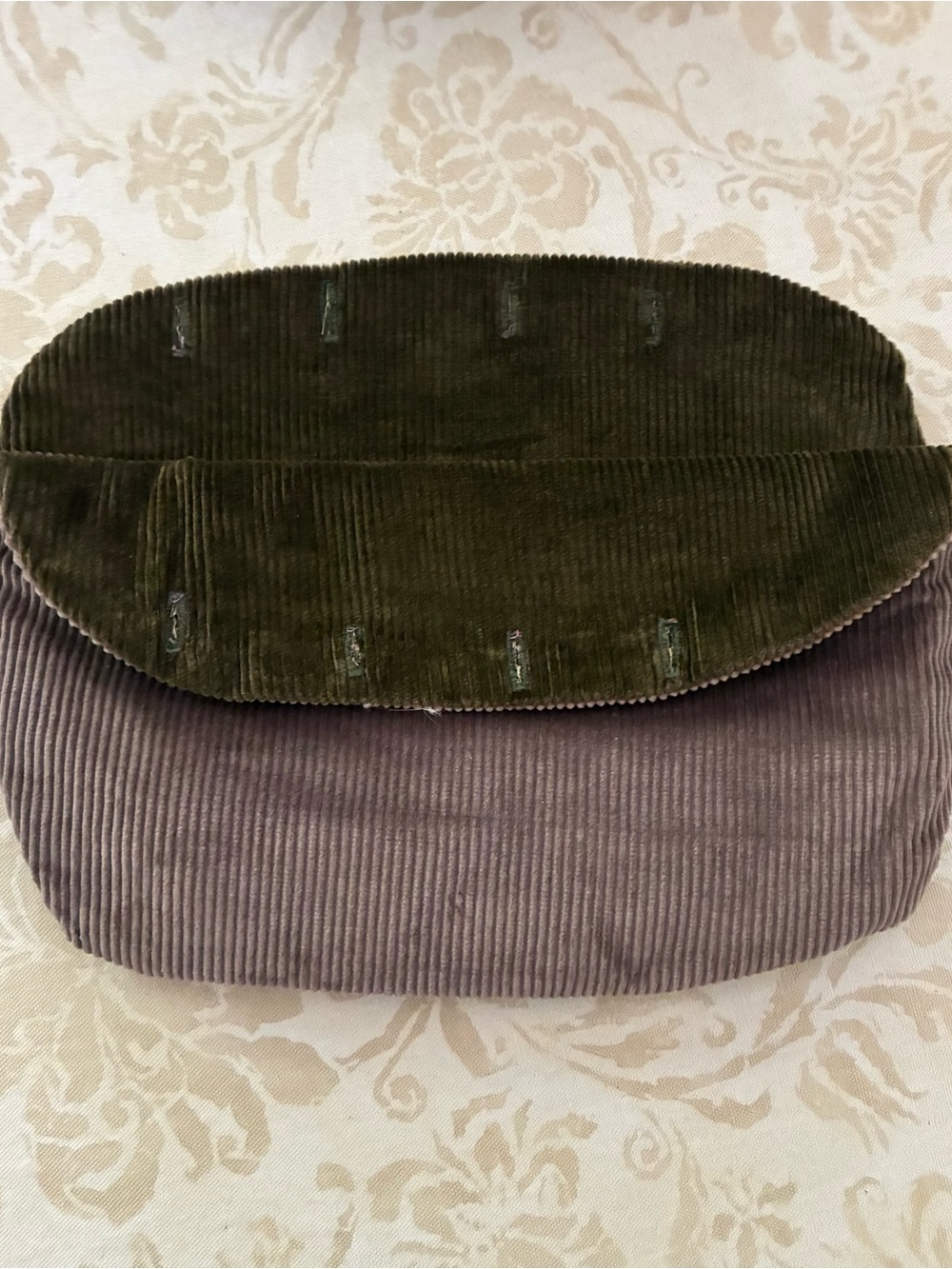 Bermuda Bag Cover Green & Mauve Gray Corduroy Reversible Cotton 4 Button Vintage
